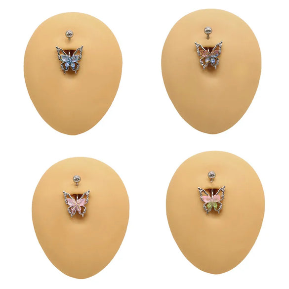 1 Piece Belly Rings Elegant Cute Tropical Butterfly 316 Stainless Steel  Alloy Plating Inlay Acrylic Rhinestones White Gold Plated
