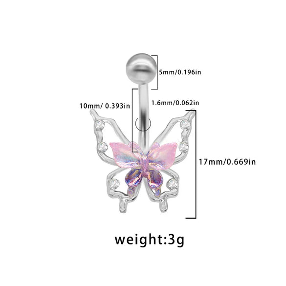1 Piece Belly Rings Elegant Cute Tropical Butterfly 316 Stainless Steel  Alloy Plating Inlay Acrylic Rhinestones White Gold Plated