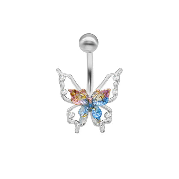 1 Piece Belly Rings Elegant Cute Tropical Butterfly 316 Stainless Steel  Alloy Plating Inlay Acrylic Rhinestones White Gold Plated