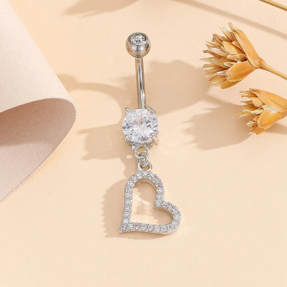 1 Piece Belly Rings Simple Style Classic Style Heart Shape 304 Stainless Steel Inlay Zircon