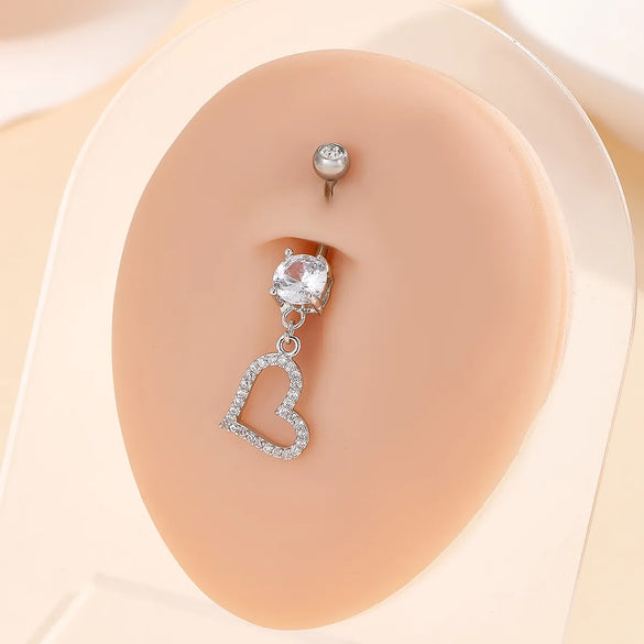 1 Piece Belly Rings Simple Style Classic Style Heart Shape 304 Stainless Steel Inlay Zircon