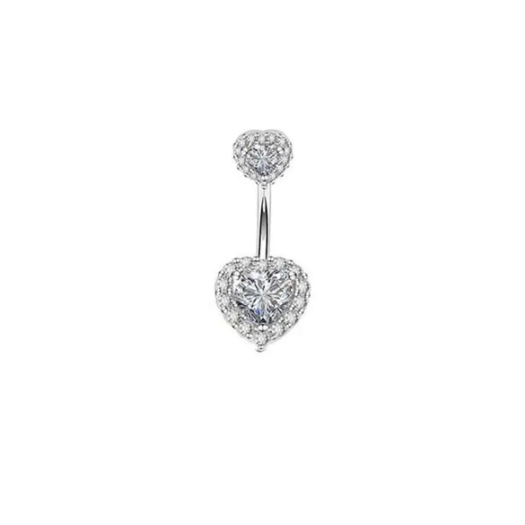 1 Piece Belly Rings Simple Style Classic Style Heart Shape 316 Stainless Steel  Inlay Zircon Belly Rings