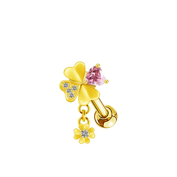 1 Piece Casual Elegant Tropical Heart Shape Bow Knot Rhinestone Plating Inlay 304 Stainless Steel Copper Gem Rhinestones Zircon 18K Gold Plated Cartilage Earrings