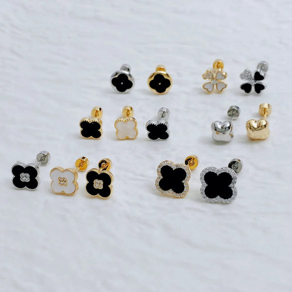 1 Piece Casual Simple Style Four Leaf Clover Inlay Copper Zircon Ear Studs