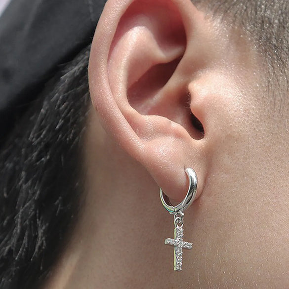 1 Piece Classic Style Cross Plating Inlay Copper Zircon Hoop Earrings