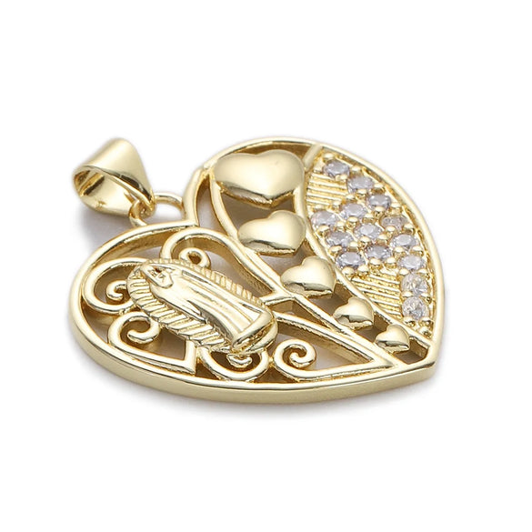 1 Piece Copper Zircon Gold Plated Geometric Heart Shape Pendant