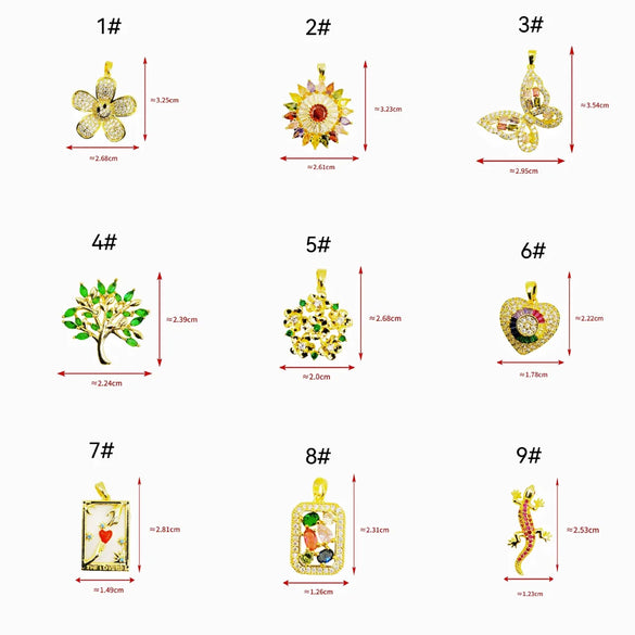 1 Piece Copper Zircon Heart Shape Flower Butterfly Pendant