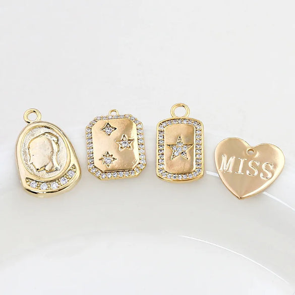 1 Piece Copper Zircon Irregular Letter Star Pendant