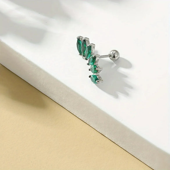 1 Piece Ear Cartilage Rings & Studs Basic Modern Style Simple Style Leaves 304 Stainless Steel Inlay Zircon 18K Gold Plated Ear Cartilage Rings & Studs