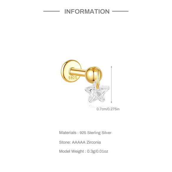 1 Piece Ear Cartilage Rings & Studs Casual Simple Style Geometric Sterling Silver Plating Zircon Ear Cartilage Rings & Studs