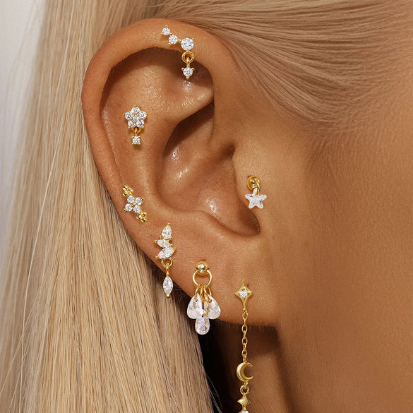 1 Piece Ear Cartilage Rings & Studs Casual Simple Style Geometric Sterling Silver Plating Zircon Ear Cartilage Rings & Studs