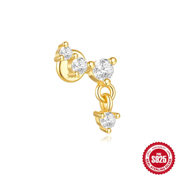 1 Piece Ear Cartilage Rings & Studs Casual Simple Style Geometric Sterling Silver Plating Zircon Ear Cartilage Rings & Studs