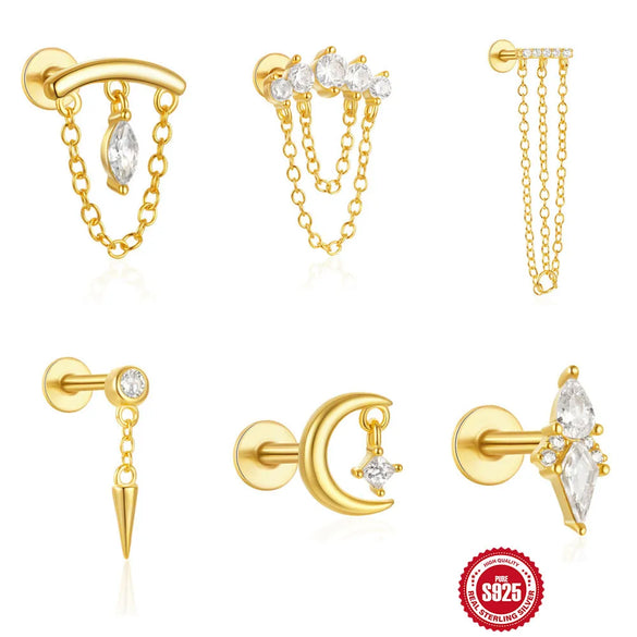 1 Piece Ear Cartilage Rings & Studs Elegant Modern Style Geometric 925 Sterling Silver Zircon Ear Cartilage Rings & Studs