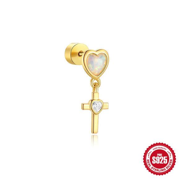 1 Piece Ear Cartilage Rings & Studs Elegant Simple Style Heart Shape Flower 925 Sterling Silver Opal Ear Cartilage Rings & Studs