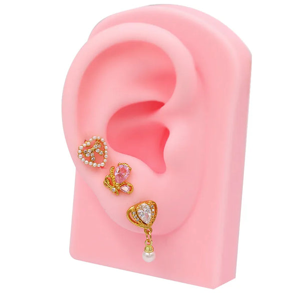 1 Piece Ear Cartilage Rings & Studs Hip-Hop Cool Style Heart Shape Butterfly Bow Knot 316 Stainless Steel  Copper Inlay Resin Glass Gold Plated