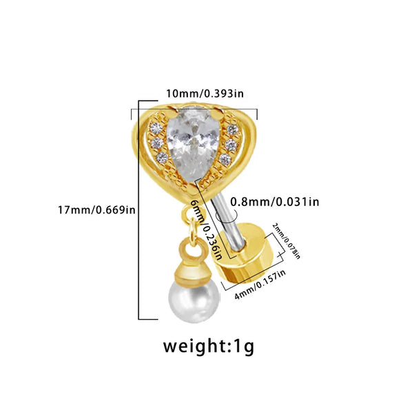 1 Piece Ear Cartilage Rings & Studs Hip-Hop Cool Style Heart Shape Butterfly Bow Knot 316 Stainless Steel  Copper Inlay Resin Glass Gold Plated