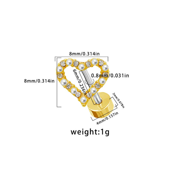 1 Piece Ear Cartilage Rings & Studs Hip-Hop Cool Style Heart Shape Butterfly Bow Knot 316 Stainless Steel  Copper Inlay Resin Glass Gold Plated