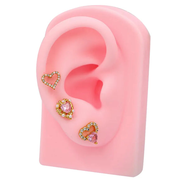 1 Piece Ear Cartilage Rings & Studs Hip-Hop Cool Style Heart Shape Butterfly Bow Knot 316 Stainless Steel  Copper Inlay Resin Glass Gold Plated
