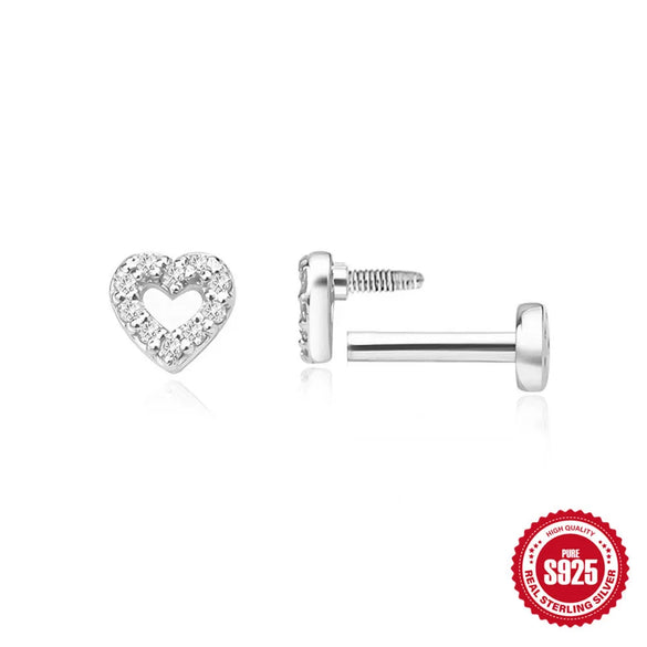 1 Piece Ear Cartilage Rings & Studs IG Style Cross Infinity Heart Shape 925 Sterling Silver Plating Inlay Zircon Ear Cartilage Rings & Studs