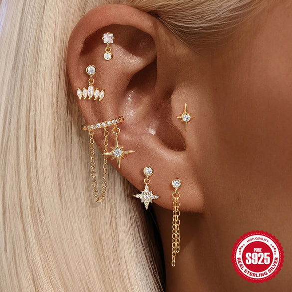 1 Piece Ear Cartilage Rings & Studs IG Style Geometric Flower Bow Knot 925 Sterling Silver Plating Inlay Zircon Ear Cartilage Rings & Studs