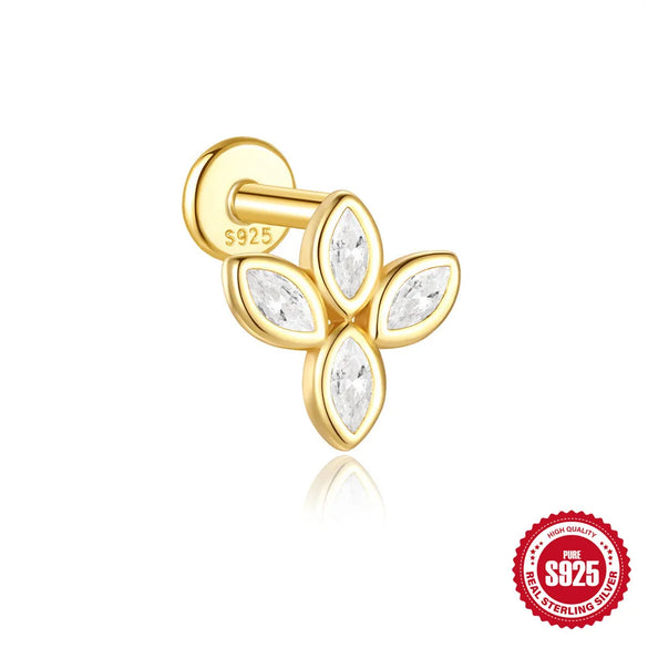 1 Piece Ear Cartilage Rings & Studs IG Style Geometric Flower Bow Knot 925 Sterling Silver Plating Inlay Zircon Ear Cartilage Rings & Studs