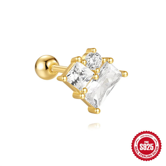 1 Piece Ear Cartilage Rings & Studs IG Style Shiny Geometric Star 925 Sterling Silver Plating Inlay Zircon Ear Cartilage Rings & Studs