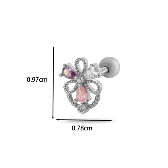 1 Piece Ear Cartilage Rings & Studs IG Style Vintage Style Simple Style Heart Shape Flower Butterfly 316 Stainless Steel  Copper Inlay Zircon Ear Cartilage Rings & Studs