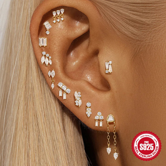 1 Piece Ear Cartilage Rings & Studs Simple Style Geometric 925 Sterling Silver Zircon Ear Cartilage Rings & Studs