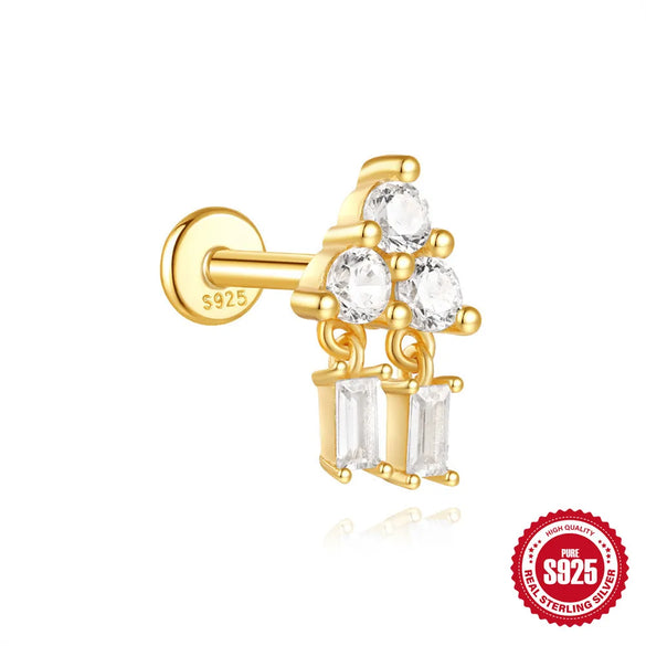 1 Piece Ear Cartilage Rings & Studs Simple Style Geometric 925 Sterling Silver Zircon Ear Cartilage Rings & Studs