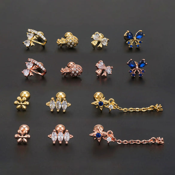 1 Piece Ear Cartilage Rings & Studs Simple Style Geometric Brass Plating Inlay Zircon Ear Cartilage Rings & Studs