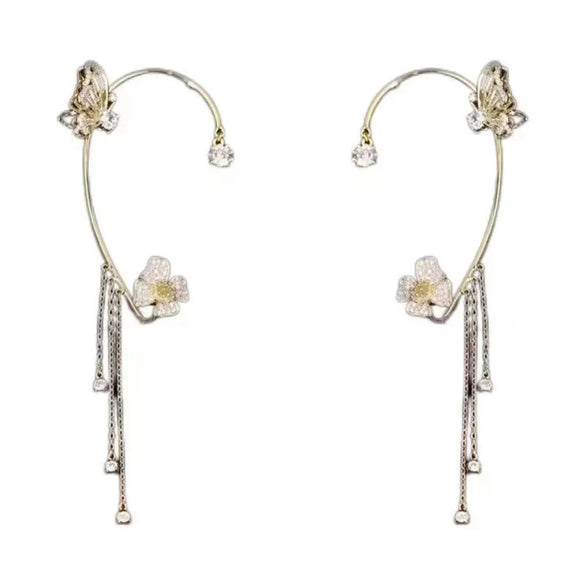 1 Piece Fairy Style Flower Butterfly Copper Inlay Zircon Ear Clips