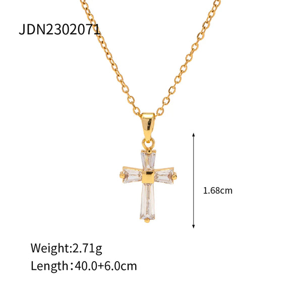 1 Piece Fashion Cross Stainless Steel Plating Inlay Zircon Pendant Necklace