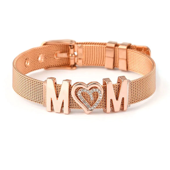 1 Piece Fashion Letter Heart Shape Alloy Titanium Steel Inlay Zircon Mother'S Day Couple Bracelets