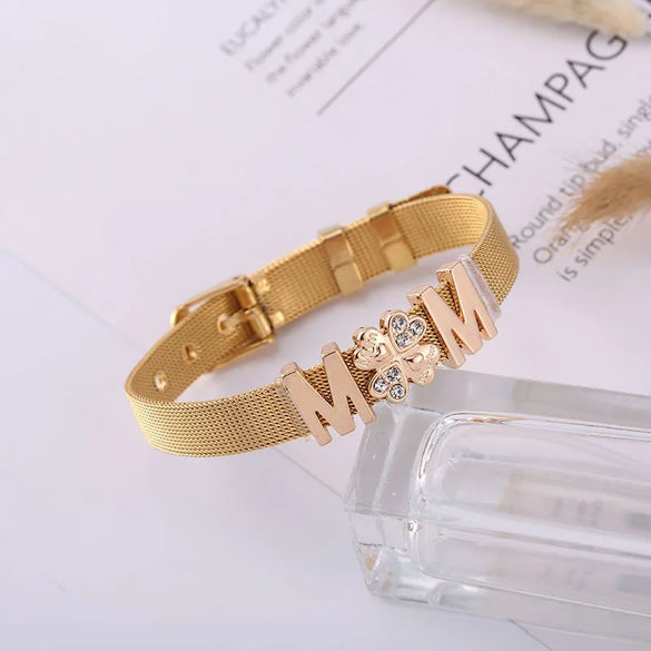1 Piece Fashion Letter Heart Shape Alloy Titanium Steel Inlay Zircon Mother'S Day Couple Bracelets