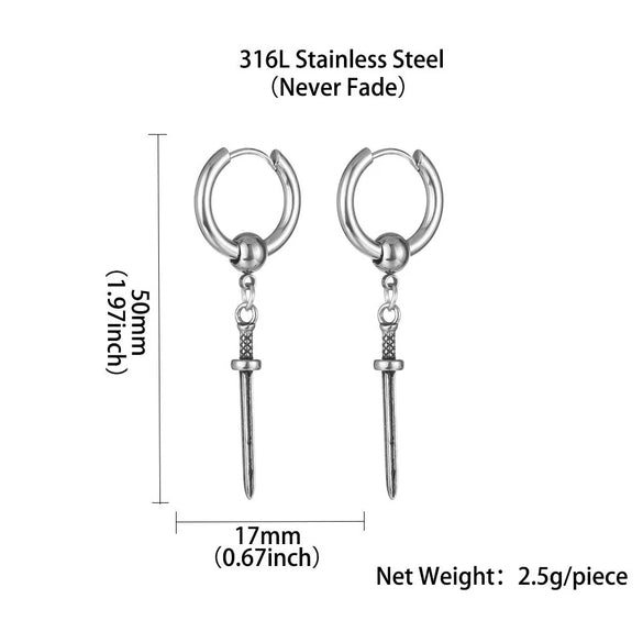 1 Piece Hip-Hop Geometric Titanium Steel Plating Men'S Drop Earrings