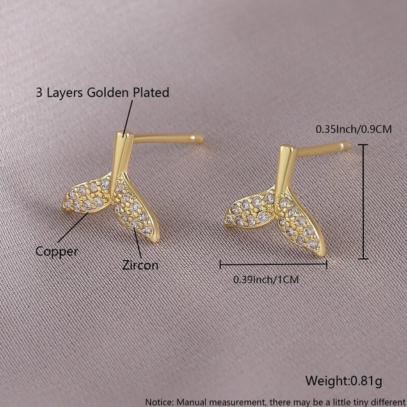 1 Piece IG Style Luxurious Simple Style Geometric Fish Tail Inlay Copper Zircon 18K Gold Plated Gold Plated Ear Studs