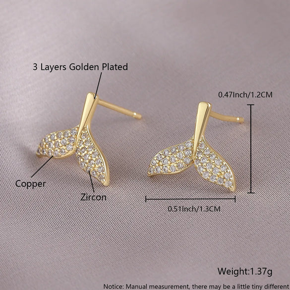 1 Piece IG Style Luxurious Simple Style Geometric Fish Tail Inlay Copper Zircon 18K Gold Plated Gold Plated Ear Studs
