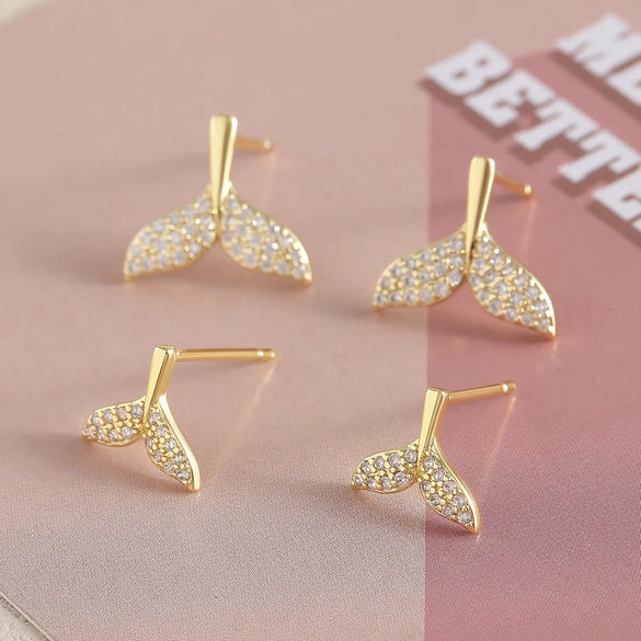 1 Piece IG Style Luxurious Simple Style Geometric Fish Tail Inlay Copper Zircon 18K Gold Plated Gold Plated Ear Studs