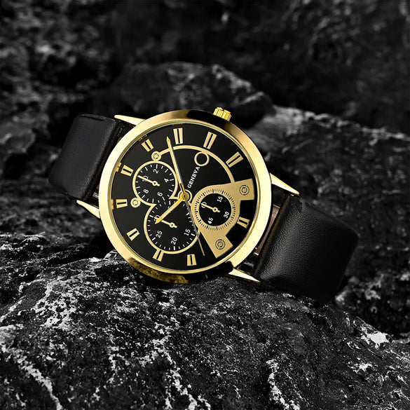 1 Piece Men'S Fashion Up Quartz Watch And 1 Piece Exquisite Lion'S Head Bracelet