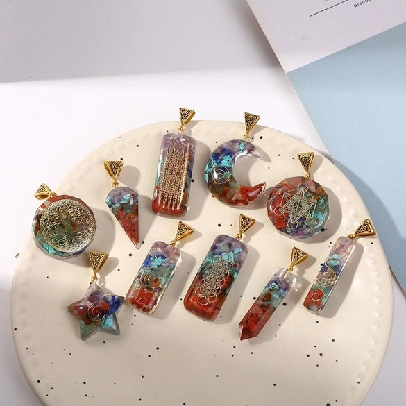 1 Piece Natural Stone Resin Hexagram Moon Life Tree Pendant