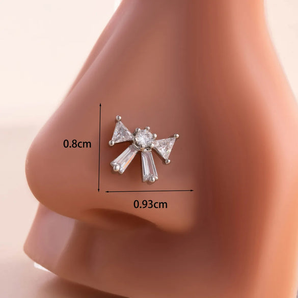 1 Piece Nose Rings & Studs Casual French Style Korean Style Bow Knot 316L Stainless Steel  Copper Inlay Zircon Nose Rings & Studs