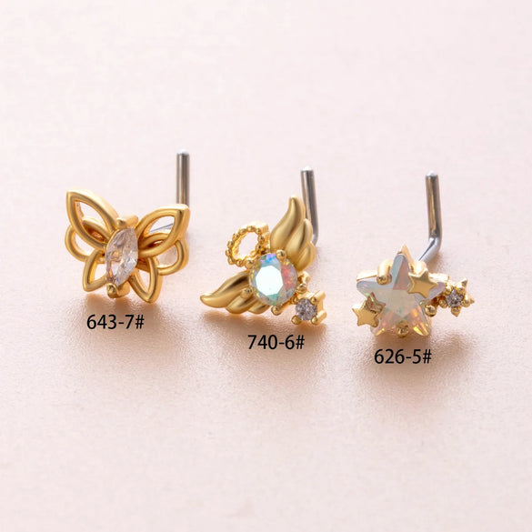 1 Piece Nose Rings & Studs Casual French Style Korean Style Pentagram Heart Shape Wings 316L Stainless Steel  Copper Inlay Zircon Nose Rings & Studs