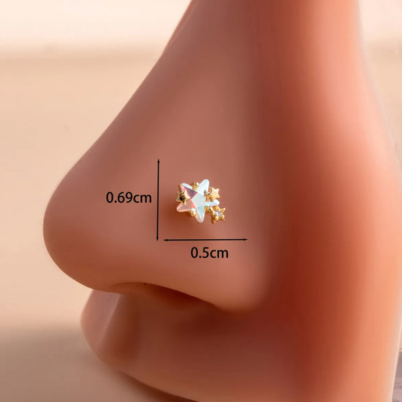 1 Piece Nose Rings & Studs Casual French Style Korean Style Pentagram Heart Shape Wings 316L Stainless Steel  Copper Inlay Zircon Nose Rings & Studs