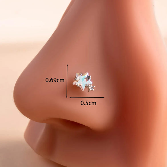 1 Piece Nose Rings & Studs Casual French Style Korean Style Pentagram Heart Shape Wings 316L Stainless Steel  Copper Inlay Zircon Nose Rings & Studs