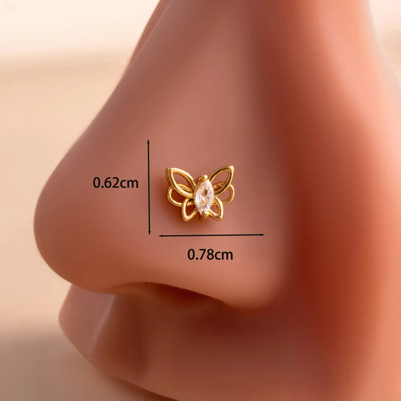 1 Piece Nose Rings & Studs Casual French Style Korean Style Pentagram Heart Shape Wings 316L Stainless Steel  Copper Inlay Zircon Nose Rings & Studs