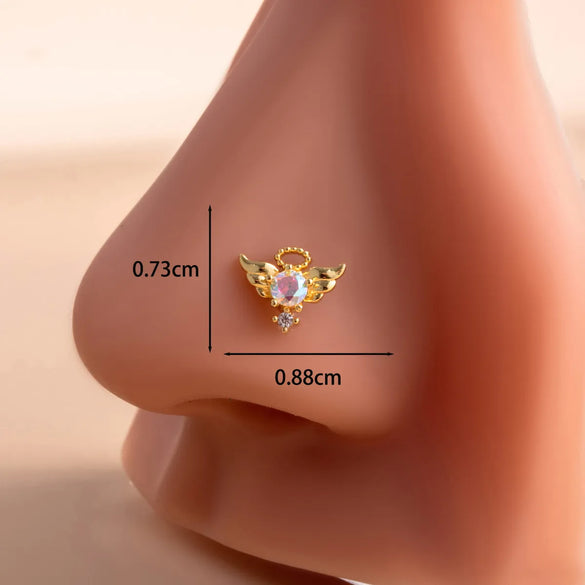 1 Piece Nose Rings & Studs Casual French Style Korean Style Pentagram Heart Shape Wings 316L Stainless Steel  Copper Inlay Zircon Nose Rings & Studs