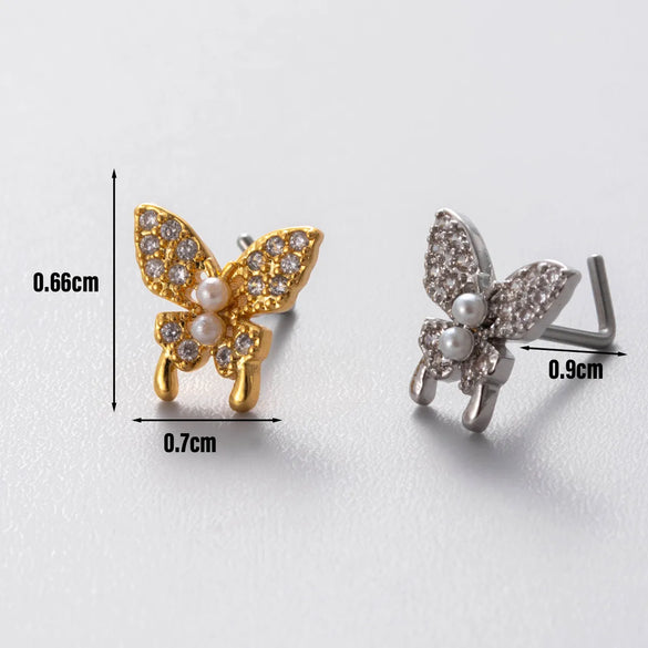 1 Piece Nose Rings & Studs Casual Simple Style Classic Style Flower Butterfly Bow Knot 316L Stainless Steel  Copper Inlay Zircon Nose Rings & Studs