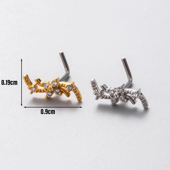 1 Piece Nose Rings & Studs Casual Simple Style Classic Style Flower Butterfly Bow Knot 316L Stainless Steel  Copper Inlay Zircon Nose Rings & Studs