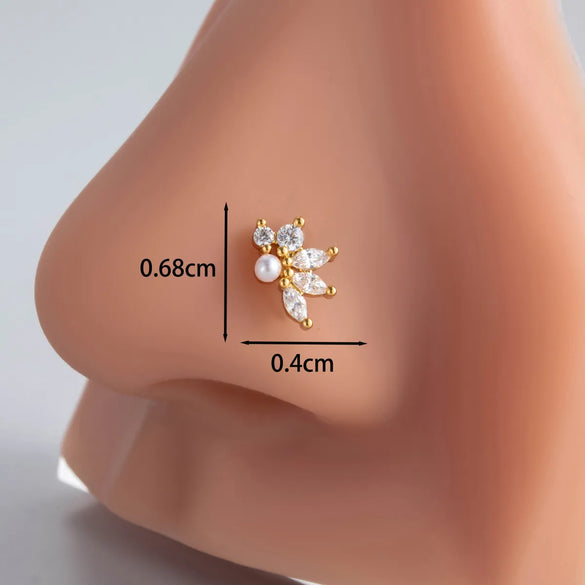 1 Piece Nose Rings & Studs Casual Simple Style Classic Style Flower Butterfly Bow Knot 316L Stainless Steel  Copper Inlay Zircon Nose Rings & Studs