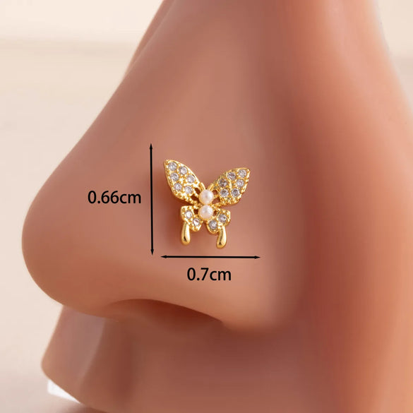 1 Piece Nose Rings & Studs Casual Simple Style Classic Style Flower Butterfly Bow Knot 316L Stainless Steel  Copper Inlay Zircon Nose Rings & Studs